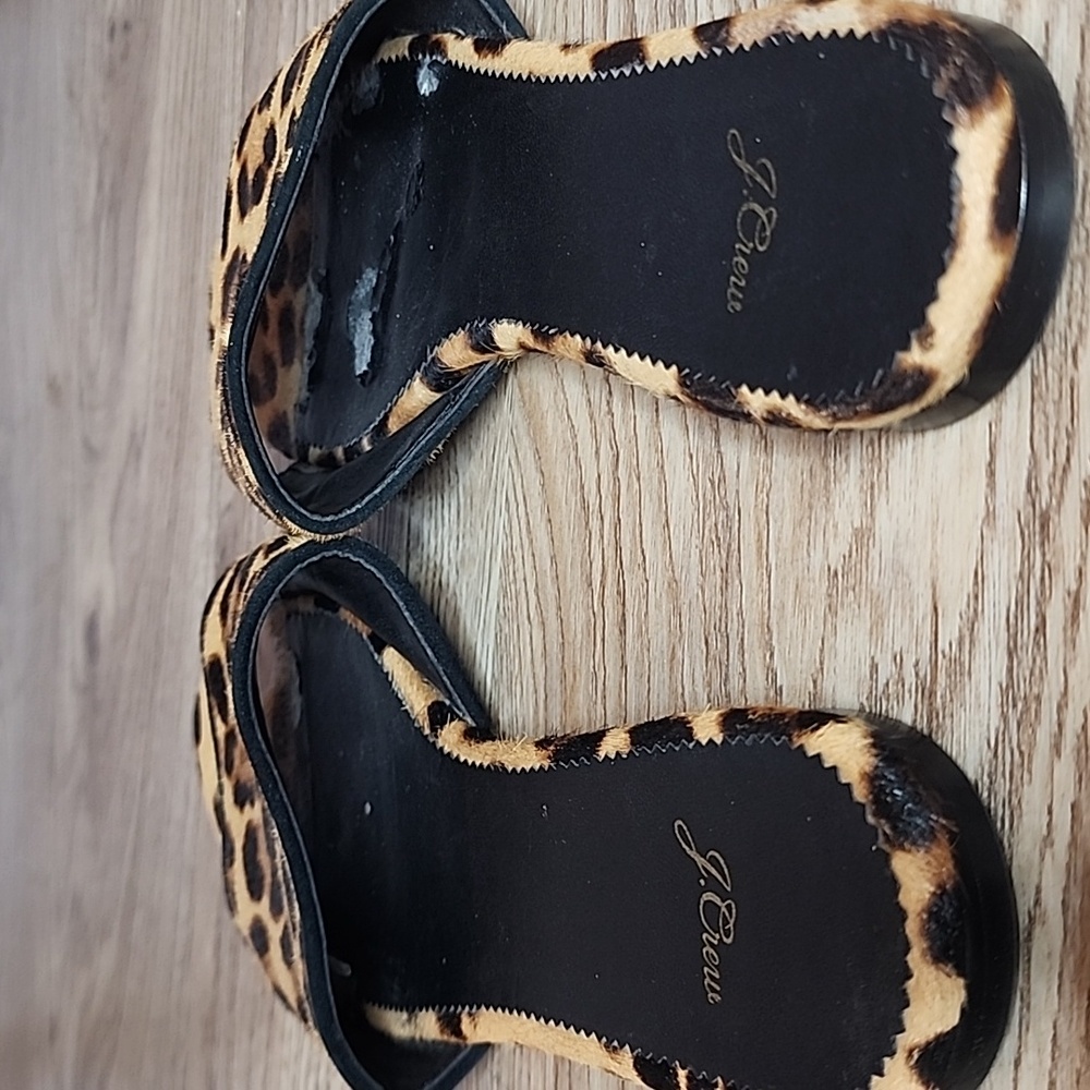 J. Crew Calf Hair Cheetah Print Slides Tan Brown - Picture 2 of 7